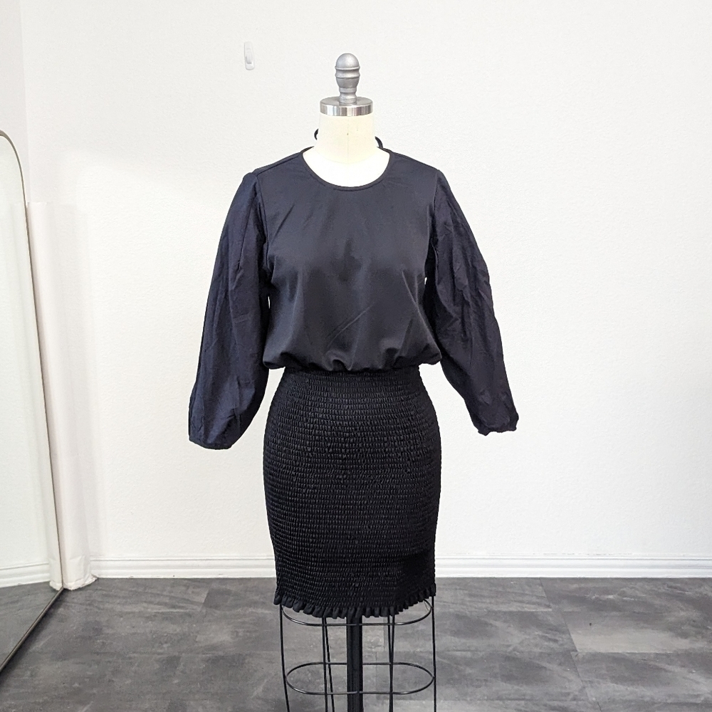 Brach Brach Balloon Sleeves Smock Dress Black S party cocktail goth office